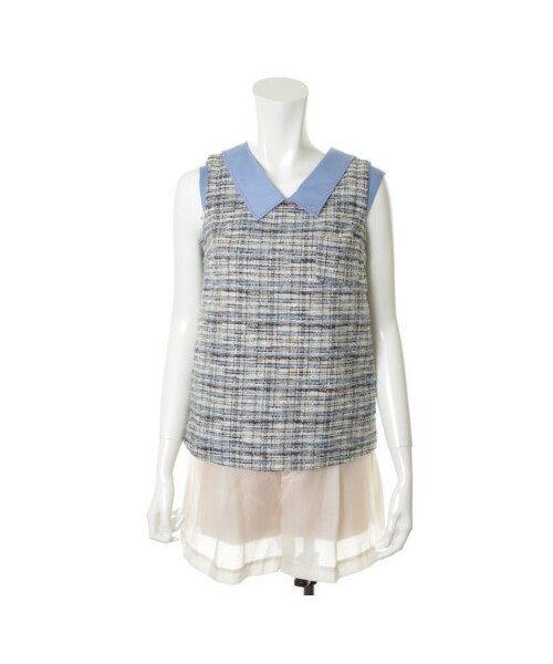 31 Sons de mode（トランテアン　ソン　ドゥ　モード）の「ツイードシャツカラーノースリプルオーバー《予約アイテム》（シャツ・ブラウス・レディース・ピンク/ブルー・３６/３８）」の3枚目の写真