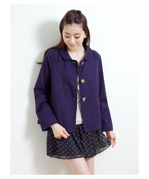 earth music&ecology（アースミュージックアンドエコロジー）の「カラフルショートコート（コート　・レディース・ラベンダー/ネイビー/ピンク/ベージュ/ミント・M/S）」の3枚目の写真