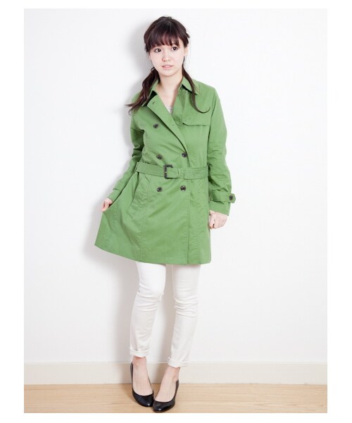 SEVENDAYS=SUNDAY（セブンデイズサンデイ）の「スプリングカラートレンチコート（コート　・レディース・ネイビー/オレンジ/サックスブルー/ベージュ/グリーン・L/M）」の2枚目の写真
