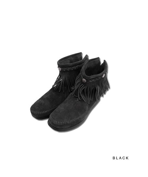 Minnetonka（ミネトンカ）の「【MINNETONKA/ミネトンカ】スタッズデザインジップアップフリンジスエードショートブーツ●メール便不可●（ブーツ・レディース・トープ/ブラック/ブラウン/ダスティブラウン・8(L)/9(LL)/6(S)/7(M)）」の12枚目の写真