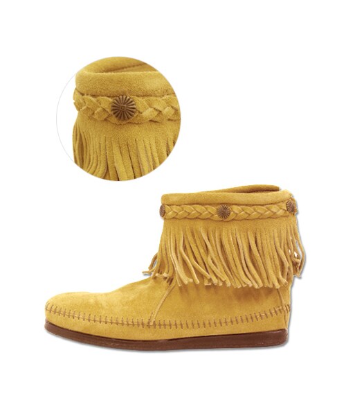 Minnetonka（ミネトンカ）の「【MINNETONKA/ミネトンカ】スタッズデザインジップアップフリンジスエードショートブーツ●メール便不可●（ブーツ・レディース・トープ/ブラック/ブラウン/ダスティブラウン・8(L)/9(LL)/6(S)/7(M)）」の7枚目の写真