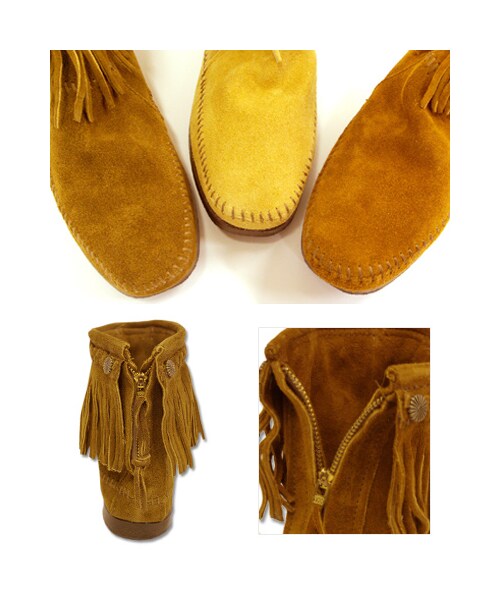 Minnetonka（ミネトンカ）の「【MINNETONKA/ミネトンカ】スタッズデザインジップアップフリンジスエードショートブーツ●メール便不可●（ブーツ・レディース・トープ/ブラック/ブラウン/ダスティブラウン・8(L)/9(LL)/6(S)/7(M)）」の8枚目の写真