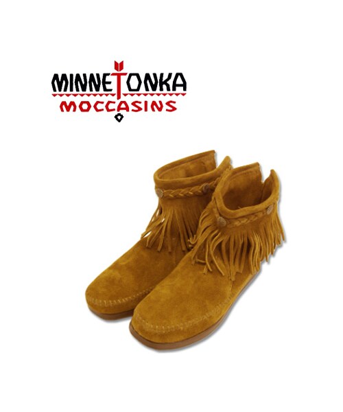 Minnetonka（ミネトンカ）の「【MINNETONKA/ミネトンカ】スタッズデザインジップアップフリンジスエードショートブーツ●メール便不可●（ブーツ・レディース・トープ/ブラック/ブラウン/ダスティブラウン・8(L)/9(LL)/6(S)/7(M)）」の6枚目の写真