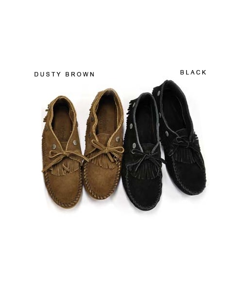 Minnetonka（ミネトンカ）の「【MINNETONKA】スタッズ付ミニフリンジスエードモカシンシューズ●メール便不可●（ブーツ・レディース・ブラック/ブラウン/ダスティーブラウン・S(6)/L(8)/LL(9)/M(7)）」の9枚目の写真