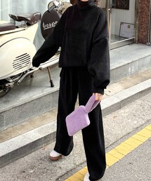 DHOLIC | 裏起毛タートルネックTシャツ&イージーワイドパンツSET(Tシャツ/カットソー)