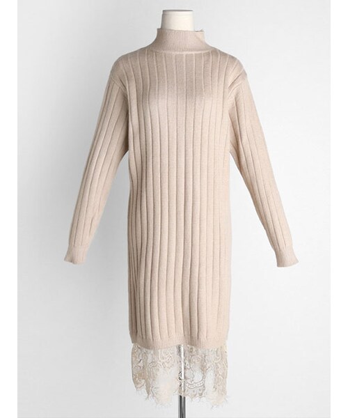 DHOLIC（ディーホリック）の「レースヘムハイネックニットワンピース（ワンピース・レディース・ブラック/ホワイト/ベージュ・FREE）」の3枚目の写真