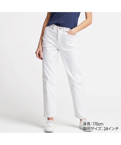 UNIQLO（ユニクロ）の「ハイライズストレートジーンズ（丈標準70cm）（デニムパンツ・レディース・BLUE 67/NAVY 69/WHITE 00・30/25/34/29/22/32/36/26/21/27/24/23/28）」の2枚目の写真
