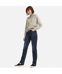 UNIQLO | ハイライズストレートジーンズ（丈長め82cm）(デニムパンツ)