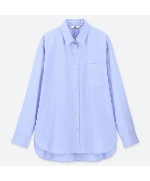 UNIQLO（ユニクロ）の「エクストラファインコットンシャツ（長袖）（シャツ/ブラウス・レディース・NAVY 69/LIGHT BLUE 60/WHITE 00・3XL/XL/S/M/XS/L/XXL）」の3枚目の写真