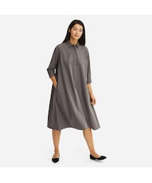 UNIQLO | エクストラファインコットンAラインワンピース（7分袖・丈標準103.5～113.5cm）(ワンピース)