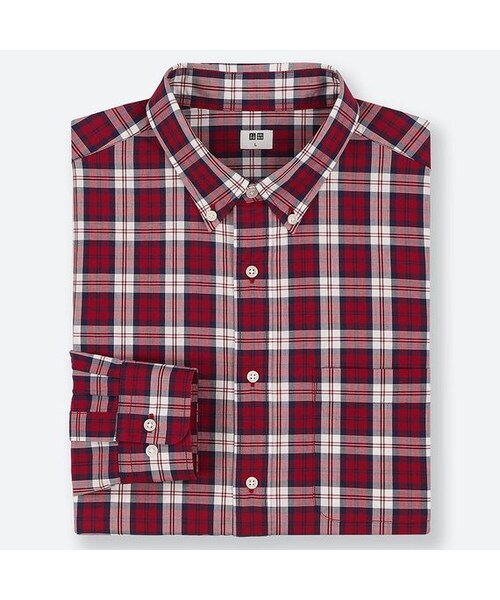 UNIQLO（ユニクロ）の「エクストラファインコットンブロードチェックシャツ（ボタンダウン・長袖）（シャツ/ブラウス・メンズ・RED 15/BLUE 66・4XL/S/XXL/XS/3XL/XL/M/L）」の1枚目の写真