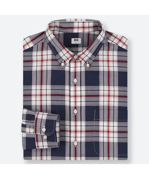 UNIQLO（ユニクロ）の「エクストラファインコットンブロードチェックシャツ（ボタンダウン・長袖）（シャツ/ブラウス・メンズ・GRAY 07/NAVY 69・XS/4XL/XL/L/XXL/S/3XL/M）」の2枚目の写真