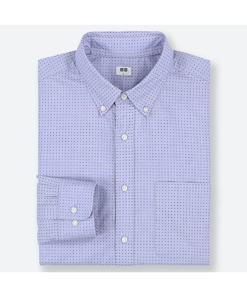 UNIQLO（ユニクロ）の「エクストラファインコットンブロードプリントシャツ（ボタンダウン・長袖）（シャツ/ブラウス・メンズ・OFF WHITE 01/NAVY 69/BLACK 09/BLUE 63・XL/S/XXL/XS/4XL/M/L/3XL）」の4枚目の写真