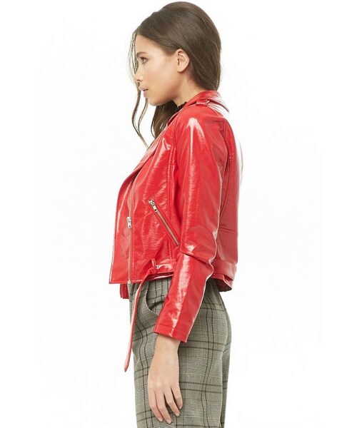 FOREVER 21（フォーエバー トゥエンティーワン）の「Forever 21 Vinyl Moto Jacket（ジャケット/アウター・レディース・Red/Pink・Small/Medium/Large）」の8枚目の写真