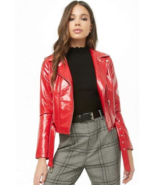 FOREVER 21（フォーエバー トゥエンティーワン）の「Forever 21 Vinyl Moto Jacket（ジャケット/アウター・レディース・Red/Pink・Small/Medium/Large）」の6枚目の写真