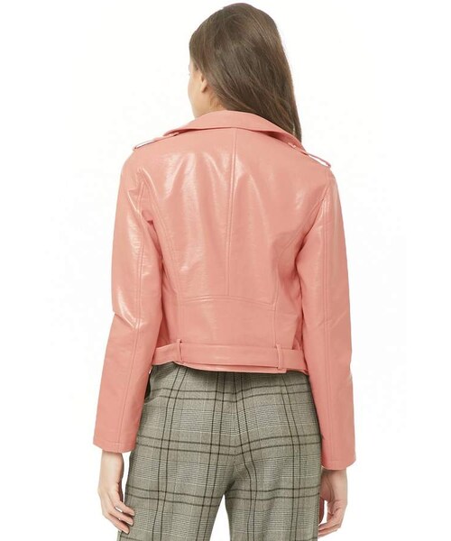 FOREVER 21（フォーエバー トゥエンティーワン）の「Forever 21 Vinyl Moto Jacket（ジャケット/アウター・レディース・Red/Pink・Small/Medium/Large）」の3枚目の写真
