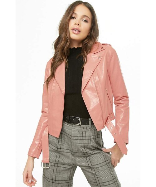 FOREVER 21（フォーエバー トゥエンティーワン）の「Forever 21 Vinyl Moto Jacket（ジャケット/アウター・レディース・Red/Pink・Small/Medium/Large）」の7枚目の写真