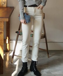 DHOLIC | 裏起毛カットオフストレートデニムパンツ(デニムパンツ)