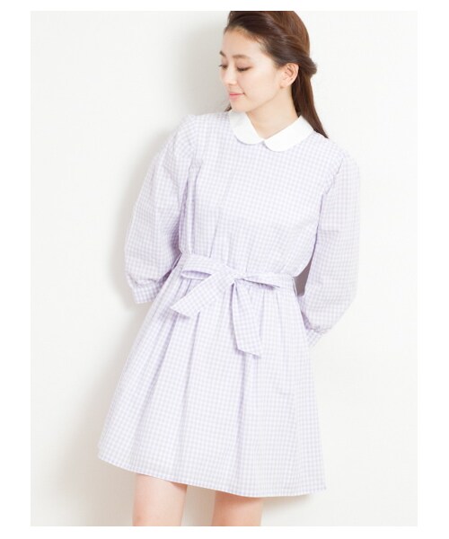 earth music&ecology（アースミュージックアンドエコロジー）の「ギンガムチェックワンピース（ワンピース・レディース・ラベンダー/サックスブルー/ブラック・L/XS）」の3枚目の写真