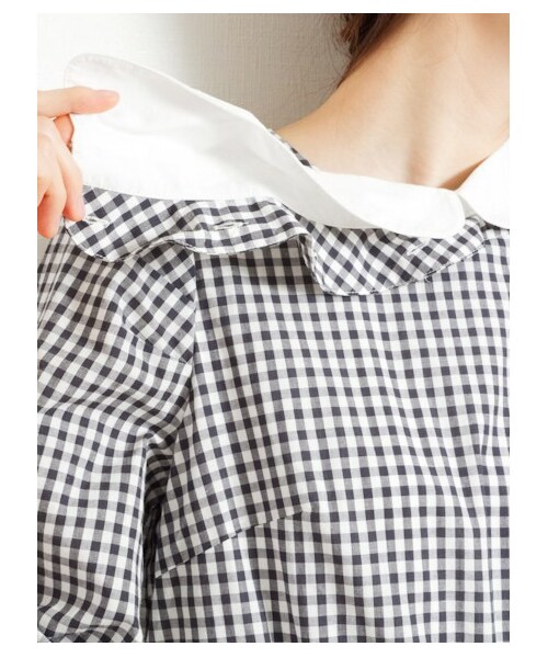 earth music&ecology（アースミュージックアンドエコロジー）の「ギンガムチェックワンピース（ワンピース・レディース・ラベンダー/サックスブルー/ブラック・L/XS）」の8枚目の写真