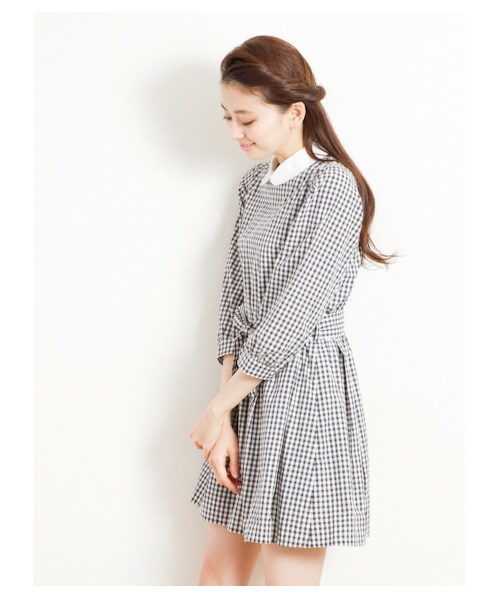 earth music&ecology（アースミュージックアンドエコロジー）の「ギンガムチェックワンピース（ワンピース・レディース・ラベンダー/サックスブルー/ブラック・L/XS）」の5枚目の写真
