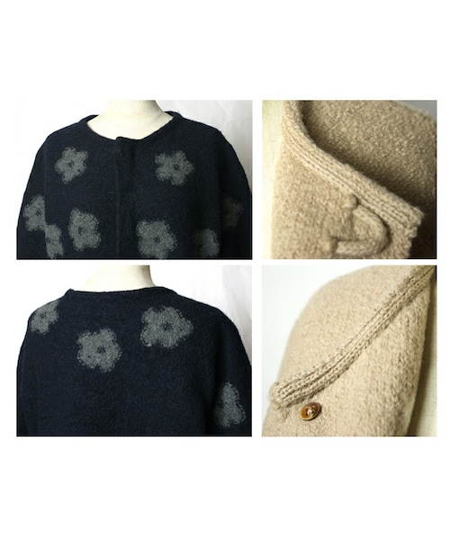 45R　ウール縮絨お花ニットコート　フラワー　ベージュ×シロ　Lサイズ 45R（フォーティファイブアール）の「ウール縮絨お花ニットコート