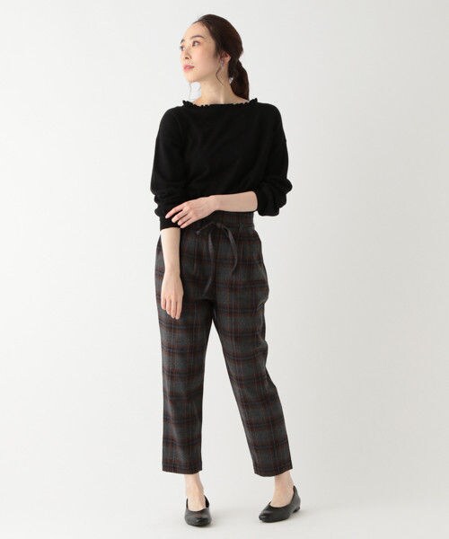 studio CLIP（スタディオクリップ）の「起毛チェックウエストリボンテーパードパンツ（パンツ・オフホワイト/チャコール/ネイビー）」の5枚目の写真