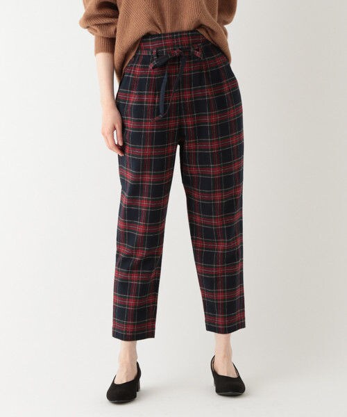 studio CLIP（スタディオクリップ）の「起毛チェックウエストリボンテーパードパンツ（パンツ・オフホワイト/チャコール/ネイビー）」の3枚目の写真