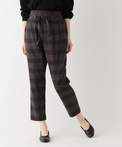 studio CLIP（スタディオクリップ）の「起毛チェックウエストリボンテーパードパンツ（パンツ・オフホワイト/チャコール/ネイビー）」の2枚目の写真