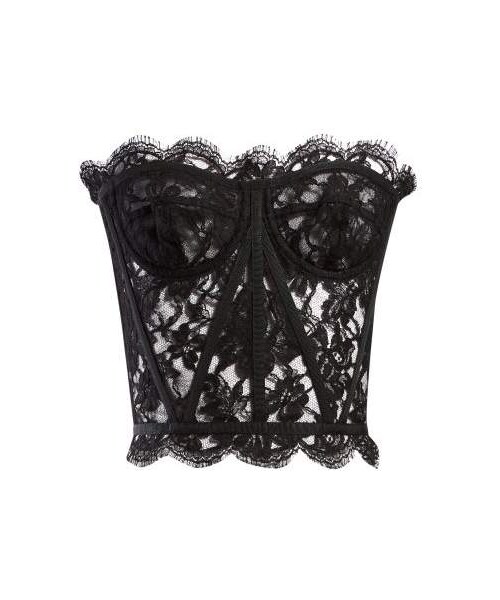Dolce & Gabbana - Scallop Edged Lace Bustier Top - Womens - Black