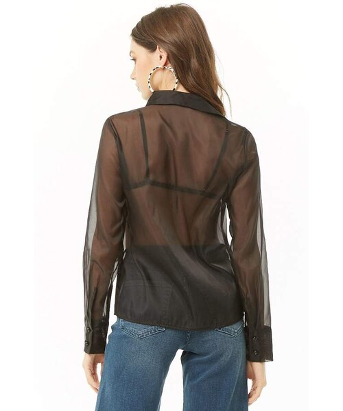 FOREVER 21（フォーエバー トゥエンティーワン）の「Forever 21 Sheer Taffeta Shirt（シャツ/ブラウス・レディース・Black・X-small/Small/Medium/Large）」の2枚目の写真