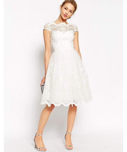 Bardot,Chi Chi London Premium Lace Midi Prom Dress with Bardot Neck - WEAR