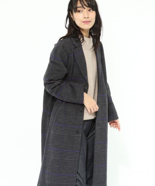 LAKOLE（ラコレ）の「チェック柄メルトンロングコート（ジャケット/アウター・グレー()/ベージュ()）」の5枚目の写真