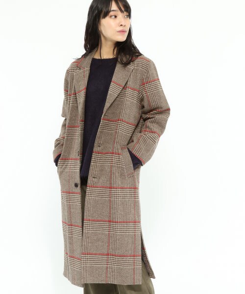 LAKOLE（ラコレ）の「チェック柄メルトンロングコート（ジャケット/アウター・グレー()/ベージュ()）」の2枚目の写真