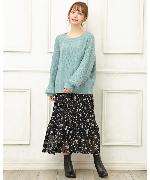 unif 花柄シフォン グリーンスカート ユニクロ公式 | シフォンスカート