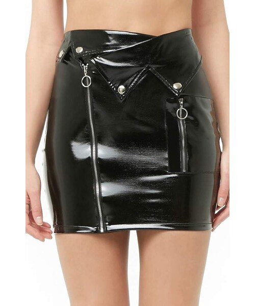 FOREVER 21(フォーエバー トゥエンティーワン)の「Forever 21 Vinyl Moto Mini Skirt(スカート・レディース・Black・Medium/Large/Small)」の5枚目の写真