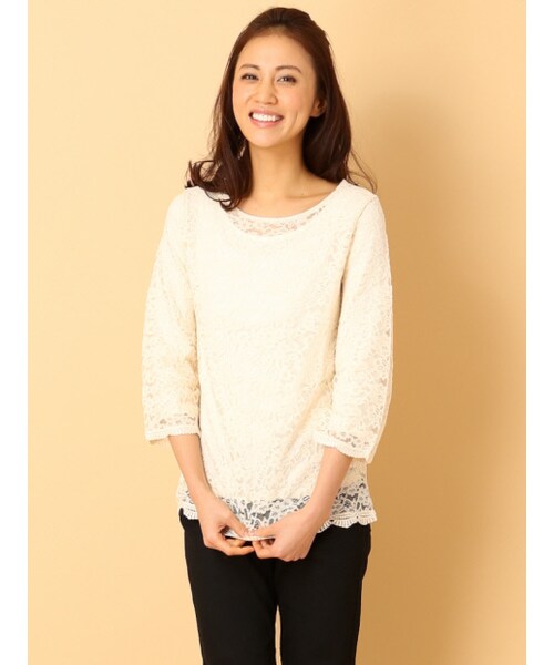 Rouge vif（ルージュヴィフ）の「ラクレ・インナー付レースプルオーバー【with2014年04月号P.123掲載】（トップス・レディース・オフホワイト/アイボリー・F）」の2枚目の写真