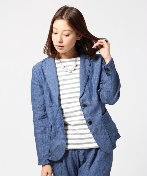 LEPSIM（レプシィム）の「フレンチリネンテーラードジャケット（ジャケット/アウター・レディース・グレー/ネイビー/ブルー/オフ・Ｌ/Ｍ）」の3枚目の写真
