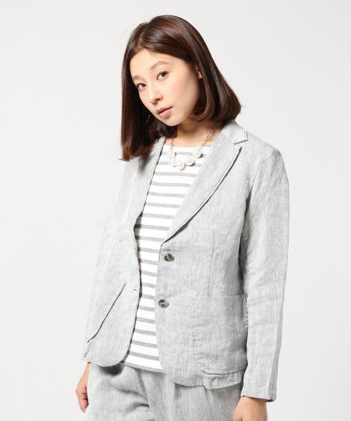 LEPSIM（レプシィム）の「フレンチリネンテーラードジャケット（ジャケット/アウター・レディース・グレー/ネイビー/ブルー/オフ・Ｌ/Ｍ）」の2枚目の写真