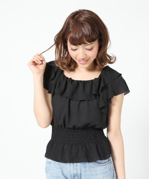 Heather（ヘザー）の「オフショルフリルブラウス（トップス・レディース・ラベンダー/ミント/ブラック/ホワイト・Ｆ）」の2枚目の写真