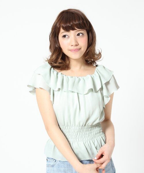 Heather（ヘザー）の「オフショルフリルブラウス（トップス・レディース・ラベンダー/ミント/ブラック/ホワイト・Ｆ）」の3枚目の写真