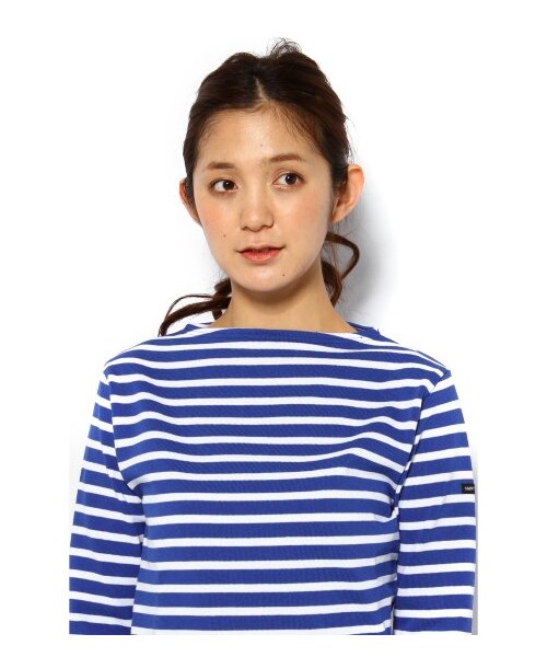 SAINT JAMES(セントジェームス)の「SAINT JAMES OUESSANT ボーダー柄プルオーバー(カットソー・Tシャツ・レディース・ネイビー/ピンク/ブルー A・36/38)」の7枚目の写真