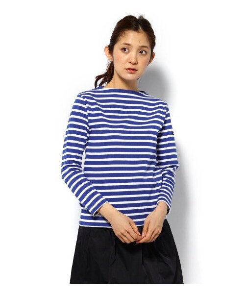 SAINT JAMES(セントジェームス)の「SAINT JAMES OUESSANT ボーダー柄プルオーバー(カットソー・Tシャツ・レディース・ネイビー/ピンク/ブルー A・36/38)」の4枚目の写真