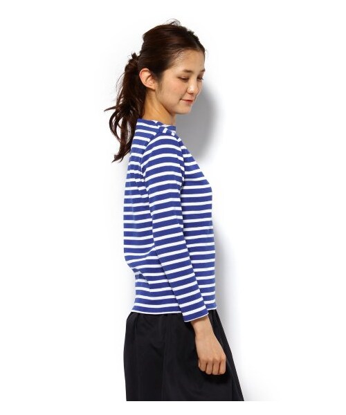 SAINT JAMES(セントジェームス)の「SAINT JAMES OUESSANT ボーダー柄プルオーバー(カットソー・Tシャツ・レディース・ネイビー/ピンク/ブルー A・36/38)」の5枚目の写真