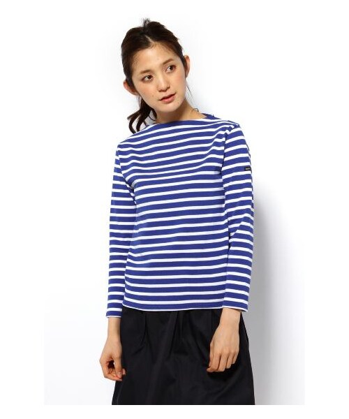 SAINT JAMES(セントジェームス)の「SAINT JAMES OUESSANT ボーダー柄プルオーバー(カットソー・Tシャツ・レディース・ネイビー/ピンク/ブルー A・36/38)」の2枚目の写真