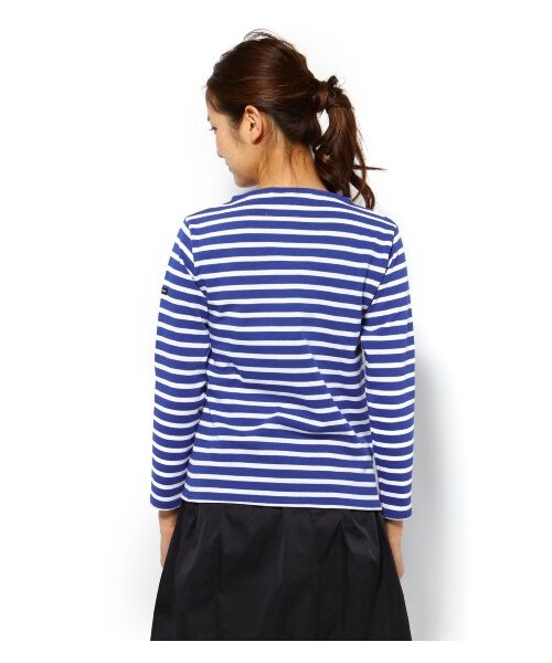 SAINT JAMES(セントジェームス)の「SAINT JAMES OUESSANT ボーダー柄プルオーバー(カットソー・Tシャツ・レディース・ネイビー/ピンク/ブルー A・36/38)」の6枚目の写真