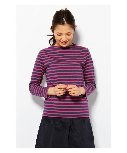 SAINT JAMES(セントジェームス)の「SAINT JAMES OUESSANT ボーダー柄プルオーバー(カットソー・Tシャツ・レディース・ネイビー/ピンク/ブルー A・36/38)」の3枚目の写真