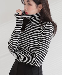 DHOLIC | スリムボーダータートルネックTシャツ(Tシャツ/カットソー)