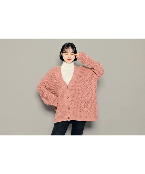 HOTPING（ホッピン）の「ルーズニットカーディガン（カーディガン/ボレロ・レディース・블랙/베이지/그레이/핑크・フリーサイズ）」の4枚目の写真