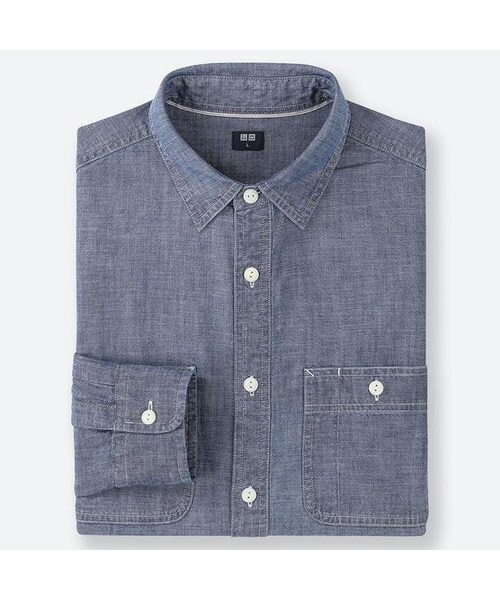 UNIQLO（ユニクロ）の「シャンブレーワークシャツ（長袖）（シャツ/ブラウス・メンズ・BLUE 62/BLUE 64・XXL/XL/M/L/3XL/S/4XL/XS）」の2枚目の写真
